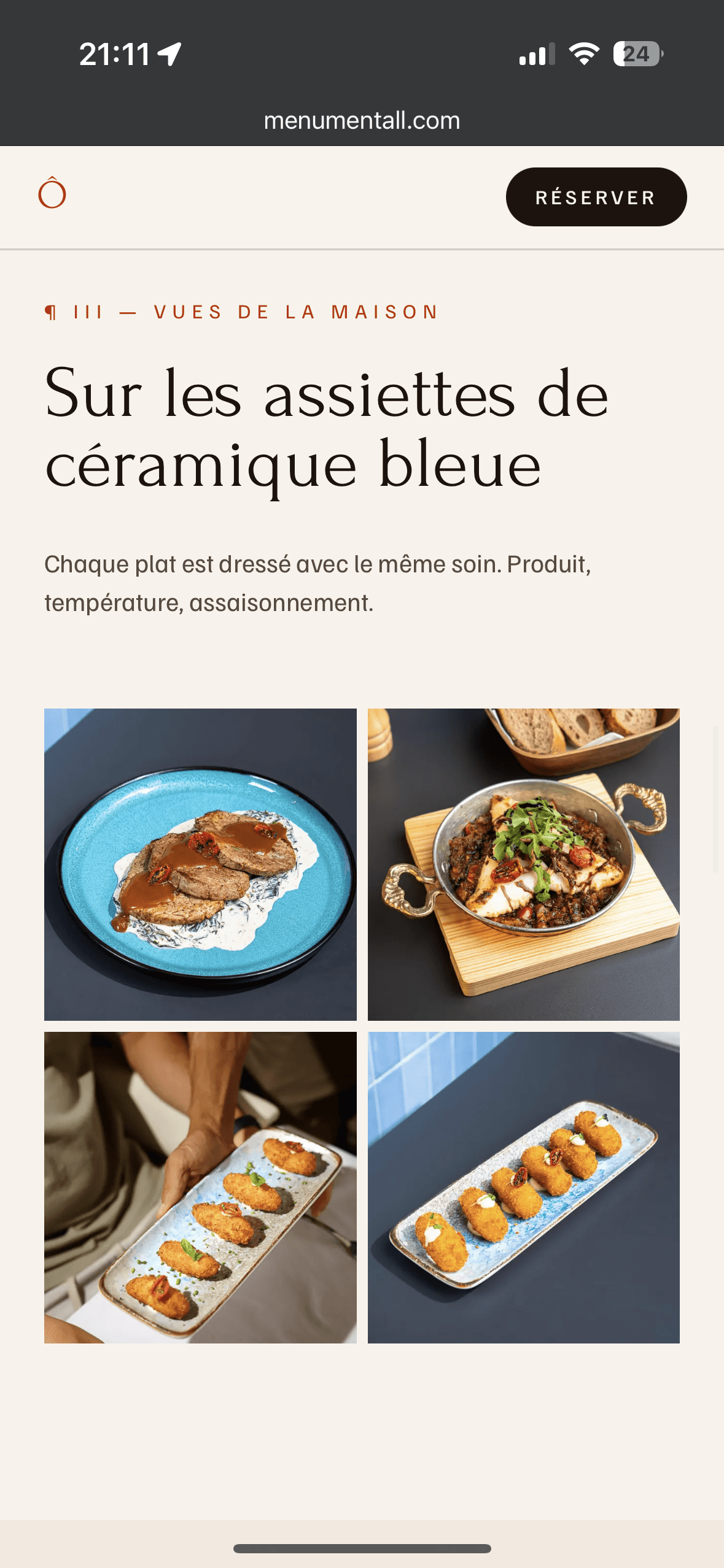 Aperçu du site restaurant sur mobile